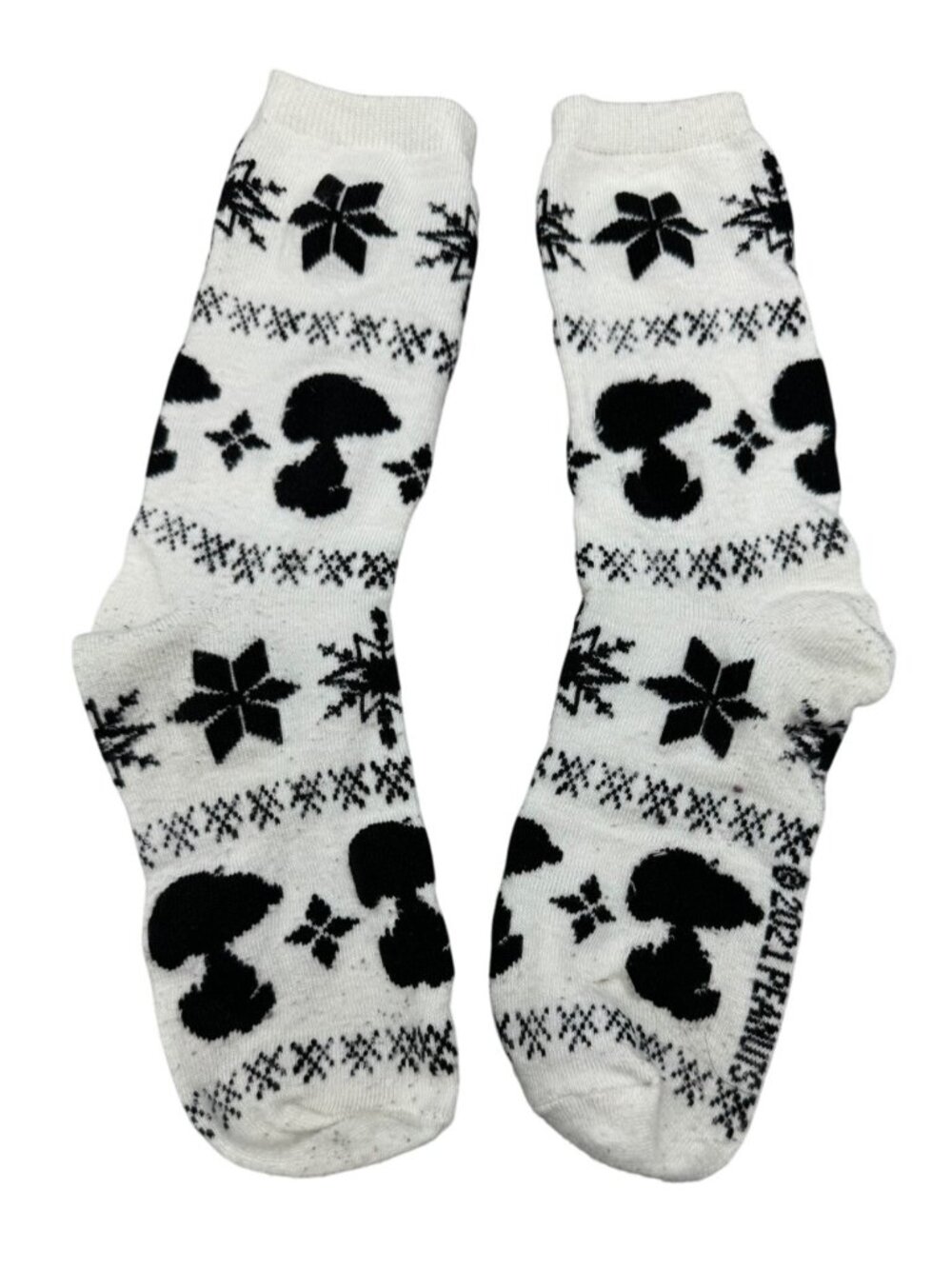 women's peanuts 2021 snoopy black & white Holiday Crew Socks READ